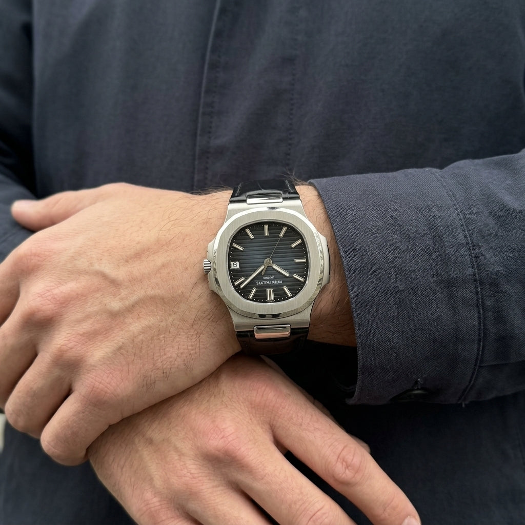 Saint Swiss Noir Onyx – black dial leather strap watch