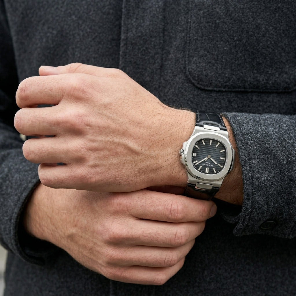 Saint Swiss Noir – men's watch lifestyle close-up